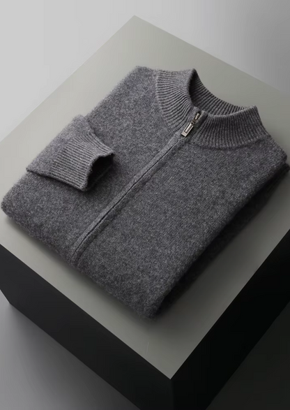 PURE EXTRA-FINE MERINO WOOL ZIPPER CARDIGAN