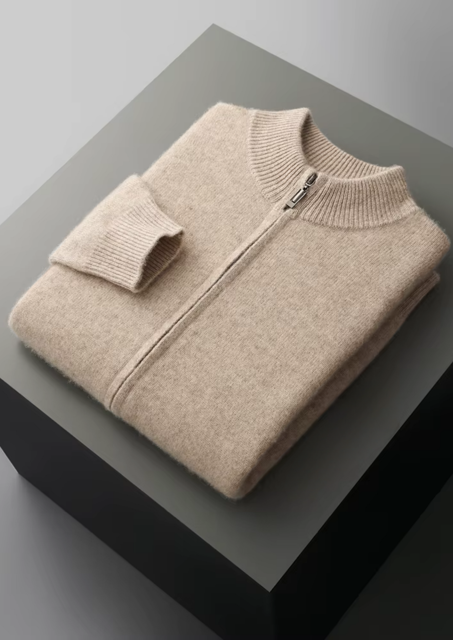 PURE EXTRA-FINE MERINO WOOL ZIPPER CARDIGAN
