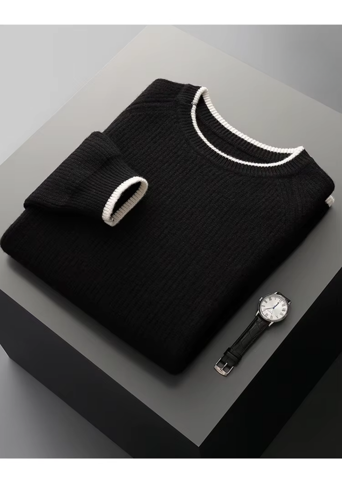 PURE EXTRA-FINE MERINO WOOL TWO TONE CREWNECK