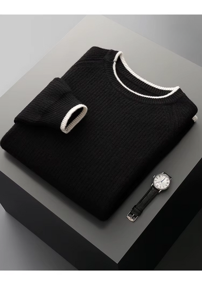 PURE EXTRA-FINE MERINO WOOL TWO TONE CREWNECK