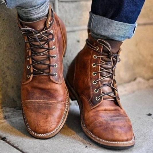 Faux Leather Laced Ankle Boots