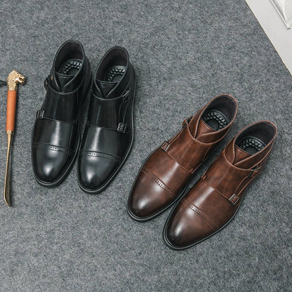 Faux Leather Double Monk Strap Boots