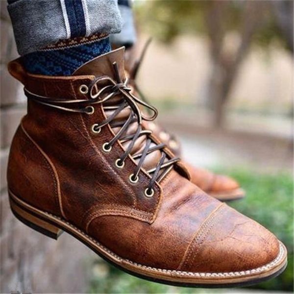 Faux Leather Laced Ankle Boots