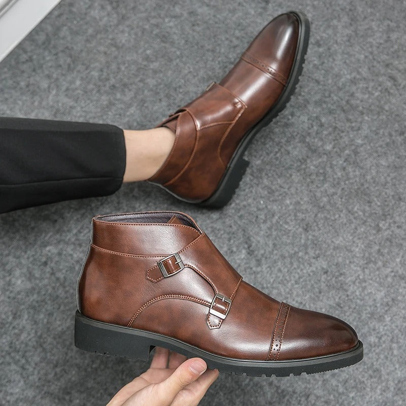 Faux Leather Double Monk Strap Boots